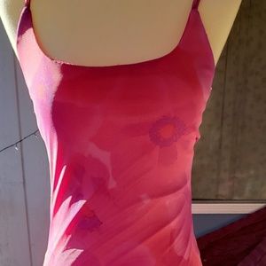 Pink mesh double layer dress with purple flowers